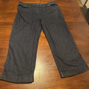 Jones New York‎ Sport Stretch Denim Pants Women's 16 Dark Wash Wide Leg